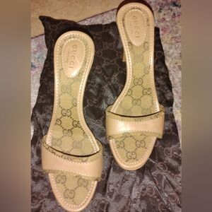 Gucci Brown Logo Clog Heels